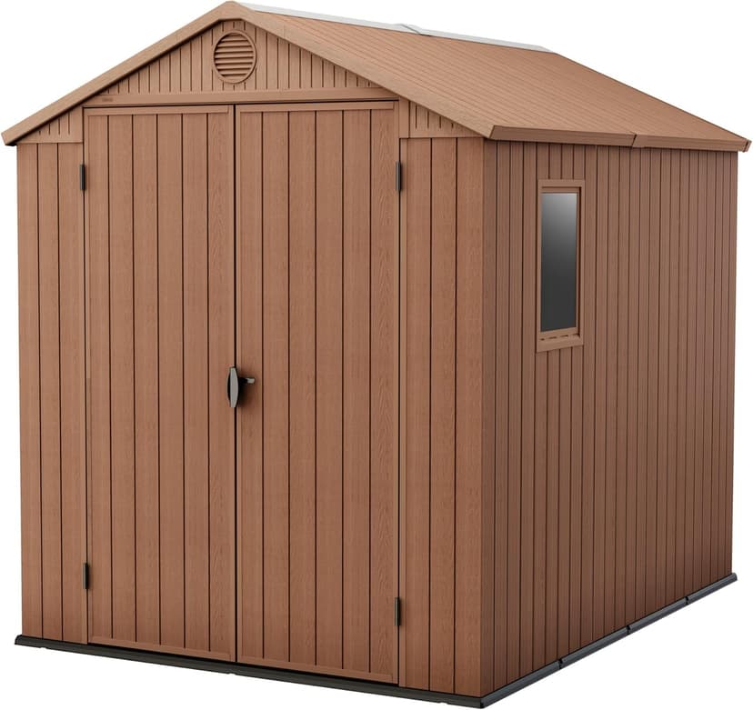 Keter Darwin 6x8 Resin Outdoor Storage Shed Kit-Perfect to Store Patio Furniture, Garden Tools Bike Accessories, Beach Chairs and Lawn Mower, Brown