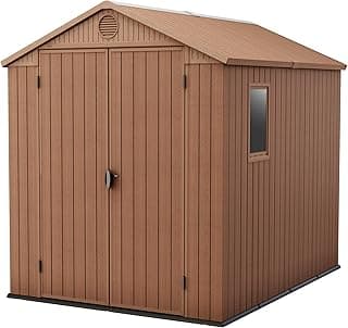Keter Darwin 6x8 Resin Outdoor Storage Shed Kit-Perfect to Store Patio Furniture, Garden Tools Bike Accessories, Beach Chairs and Lawn Mower, Brown