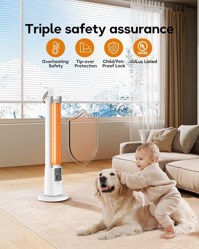 Patio Heater for Outdoor Use, Electric Space Heater Indoor, Portable Infrared Heater with 60-Degree Oscillation, Timer, Remote, for Patio, Gazebo, White