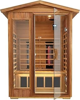 LTCCDSS Outdoor Ceramic Sauna 2 Person, Mahogany Far Infrared Sauna, Low EMF Sauna Room for Home,Withstand Outdoor Temp -10℉-149℉,Chromotherapys | Bluetooth Speakers | Mahogany West African