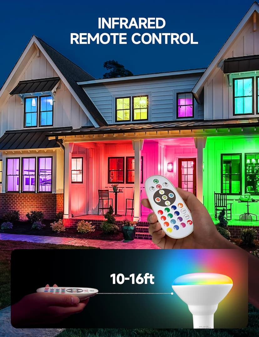 BR30 Color Changing Light Bulb, LED Flood Lights 12W Dimmable, 100W Equivalent, RGB+2700K+4000K+6500K, Remote Control, 1050LM, E26 Multi-Color Can Light Bulbs for Ceiling, 2 Pack