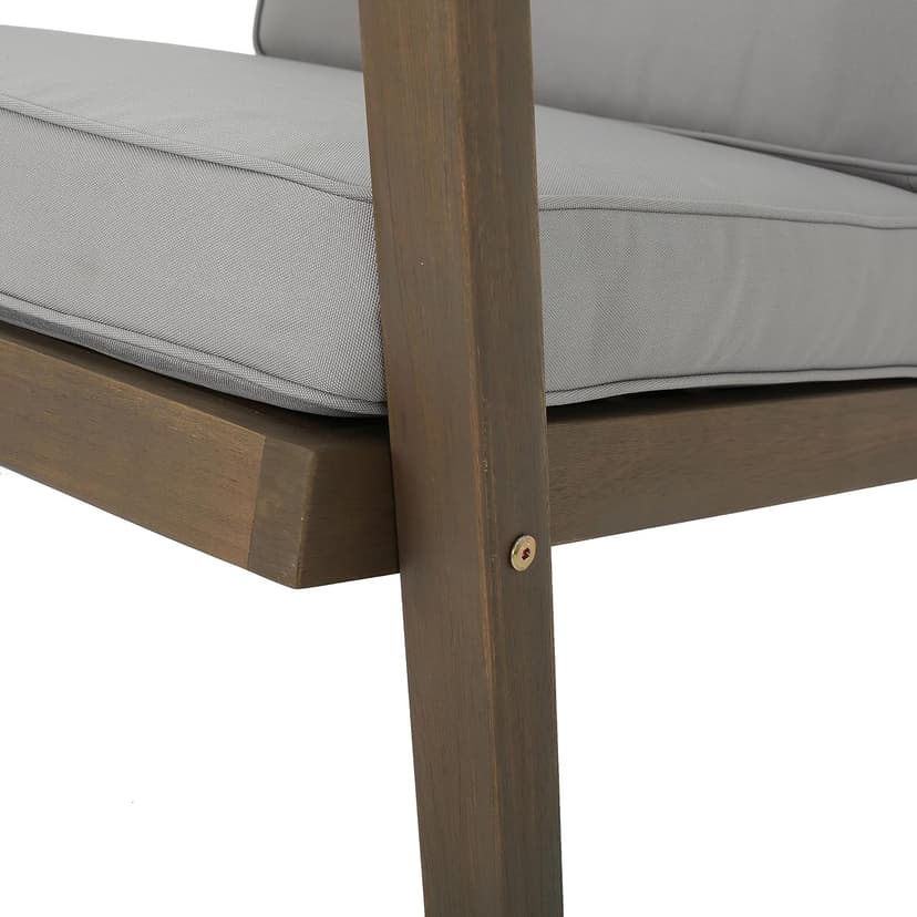 Christopher Knight Home Leah Outdoor Acacia Wood Chat Set with Water Resistant Cushions, 3-Pcs Set, Grey Finish / Grey