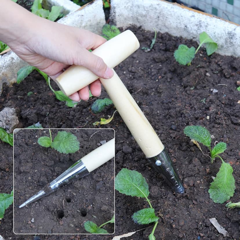 3 PCS 11 Inch Hand Dibber with Wooden Handle - Hand Held Bulb Planter, Essential Dibber Gardening Tool for Planting and Bulb Transplanting