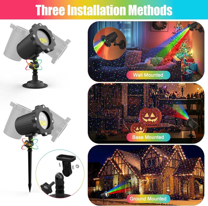 Waterproof Firefly Laser Projector Lights Outdoor,12 Effect Moving RGB Lights Show Laser Projection with RF Remote and Timer for Wedding Christmas Holiday Party Garden Landscape Decor