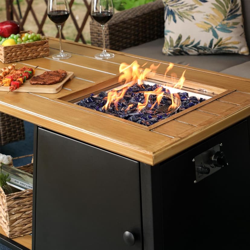 Sophia & William 50,000 BTU Propane Gas Fire Pit Table with Open Storage Space Multifunction Large 46" x 25.8" Rectangular Outdoor Firepits for Outside with Lid and Blue Fire Glass