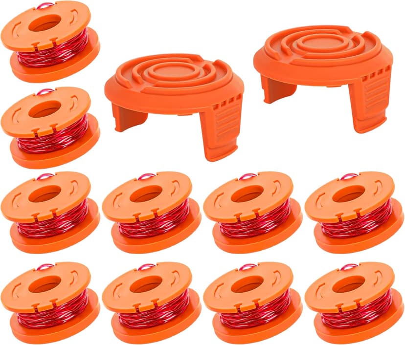 YMHB Trimmer Spool Line for Worx,12 Pack WA0010 Edger Spools Replacement for Worx, Trimmer Line Refills 0.065 inch for Worx, Suitable for Worx String Trimmers(10 Grass Trimmer Line, 2 Trimmer Cap)