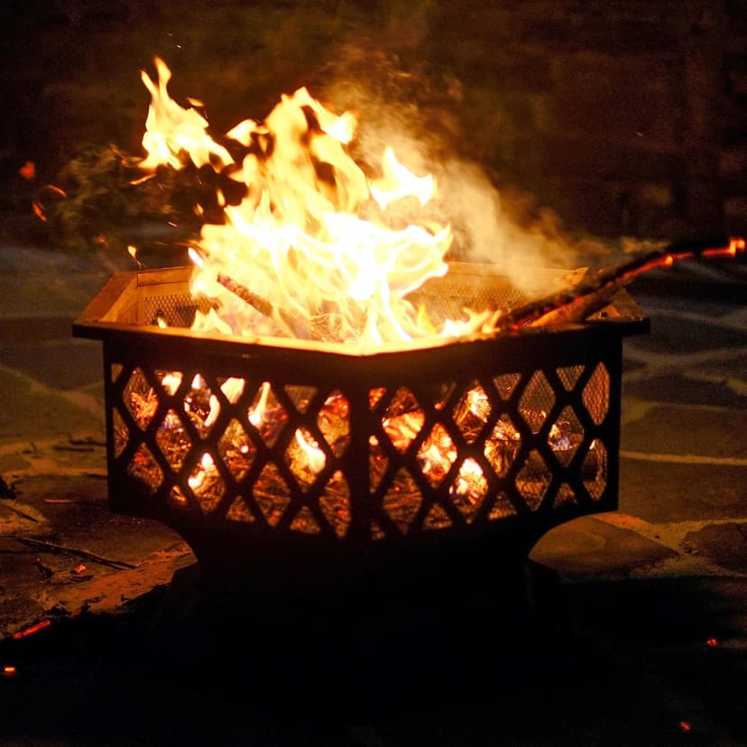Yaheetech 28in Hex Shaped Fire Bowl - Large Wood Burning Outdoor Fire Pit with Spark Screen & Poker for Bonfire, Picnic, BBQ