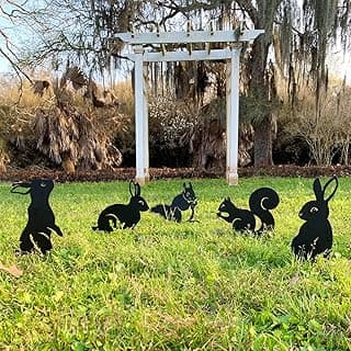RealSteel Metal Garden Sculptures & Statues, Yard Art, Flowerbed Decoration, Outdoor Decor, Animal Stake Pack - Black
