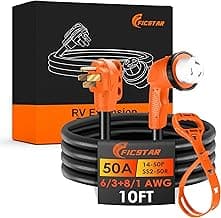50 Amp RV Extension Cord 10 ft, Heavy Duty 6/3+8/1 SJTW AWG RV Power Cord with Grip Handle Twist Lock, NEMA 14-50P to SS2-50R with Polarity Lamp