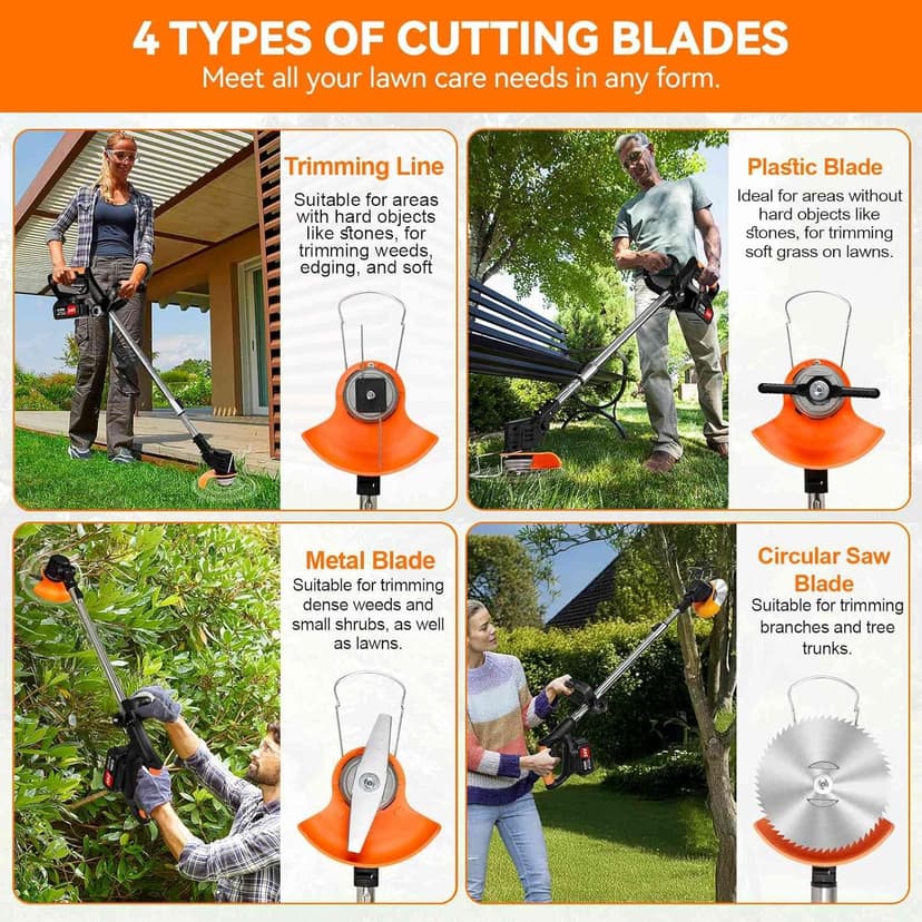 Weed Wacker Cordless,24v Electric Weed Eater Battery Powered,3 in 1 Lightweight Grass Trimmer with 2 4.0 Ah Batteries & Charger, Height Adjustable Wheeled Brush Cutter for Women,Lawn Care,Garden,Yard