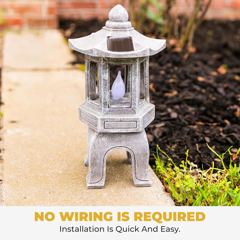 VP Home Solar-Powered Pagoda Garden Statues - Japanese Zen Lantern Outdoor Decor with Flickering LED Light - Durable Polyresin for Yard, Patio, or Garden - 12 x 7 x 6 Inches (Zen Garden Pagoda)