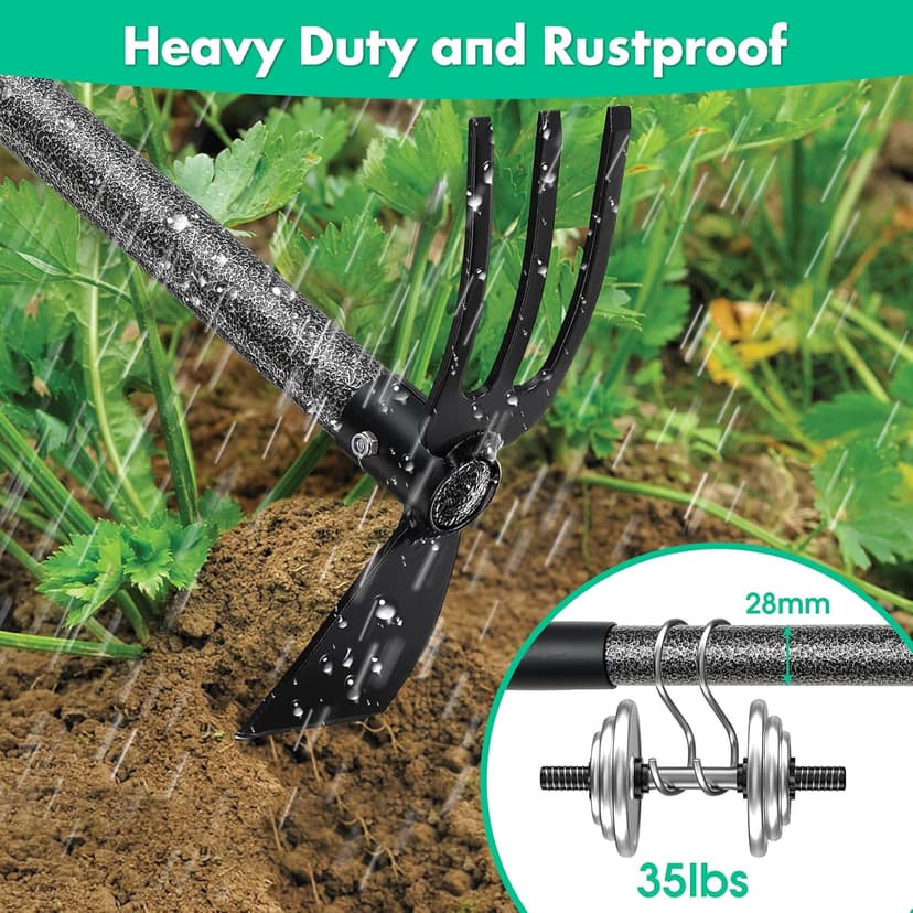 Hoe Garden Tool,45 Inch Long Garden Hoe and Cultivator, Garden Hand Tiller with Long Handle,Heavy Duty Garden Tools Hoe Cultivator for Gardening,Weeding, Tilling,Lossening Soil,Planting