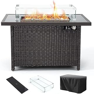 Propane Fire Pits, PAMAPIC 50,000 BTU Auto-Ignition Outdoor Fire Pit Table with Glass Wind Guard,41 Inch Outdoor Fire Tables for Patio Garden Deck Backyard Poolside
