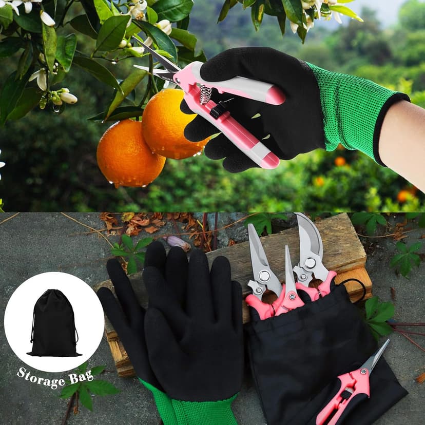 4 Packs Garden Pruning Shears Stainless Steel Blades Handheld Pruners Set with Gardening Gloves(Pink)