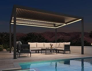 PURPLE LEAF LED Louvered Pergola 94AS 10'x 14' Full Aluminum Frame and Adjustable Roof Integrated Strip Lights for Outdoor Deck Garden Patio Gray Hardtop Gazebo Pergola