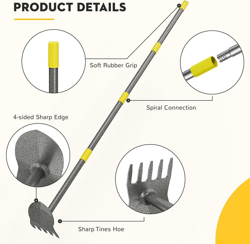 Luvenia Hoe Garden Tool Heavy Duty Garden Hoe for Weeding Loosening Soil 2 in 1 Manual Garden Tools Long Handle Adjustable 16-45 Inch Steel Shaft for Gardening