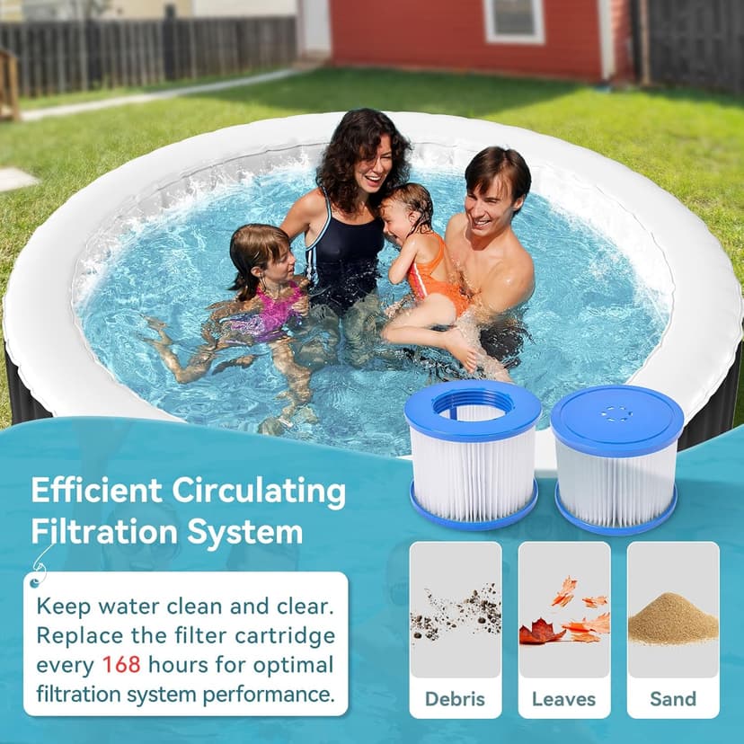 2-4 Person Inflatable Hot Tub, Round Portable Blow up Hot Tub, Leak-Proof PVC Outdoor Spa with 120 Air Jets, Insulated Cover & Heater Pump, 71” X 71” X 25”