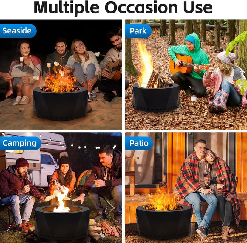 Smokeless Firepit Outdoor-25 Inch Large Smokeless Fire Pits for Outside with Handles, Portable Low Smoke Metal Wood Stove for Camping, Patio, Backyard, Garden, Picnic-XL
