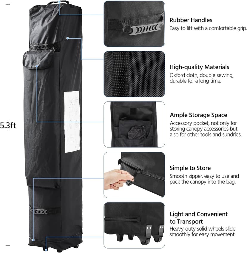 Yaheetech Canopy Tent, Commercial Instant Heavy Duty Canopy, 500D Waterproof Adjustable Canopy with Wheeled Carry Bag, 4 Sandbags and 4 Stakes (10x10, Black)