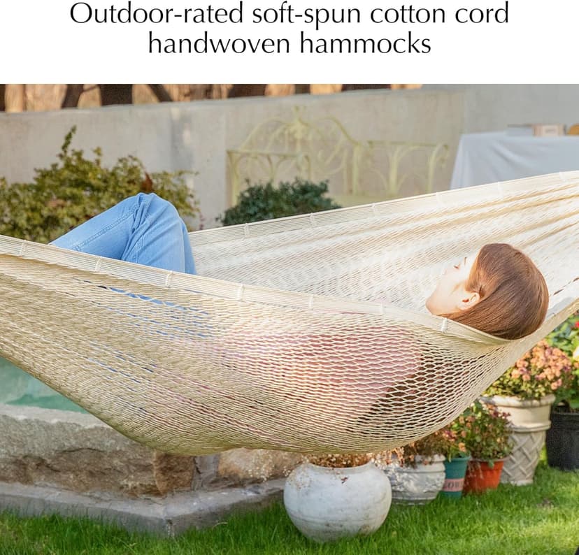 PNAEUT Mayan Hammock, Handwoven XL Thick Soft Rope Hammocks for Outdoor Indoor, Max 600 lbs Capacity, Tree Straps & Carabiners Included (Nature)
