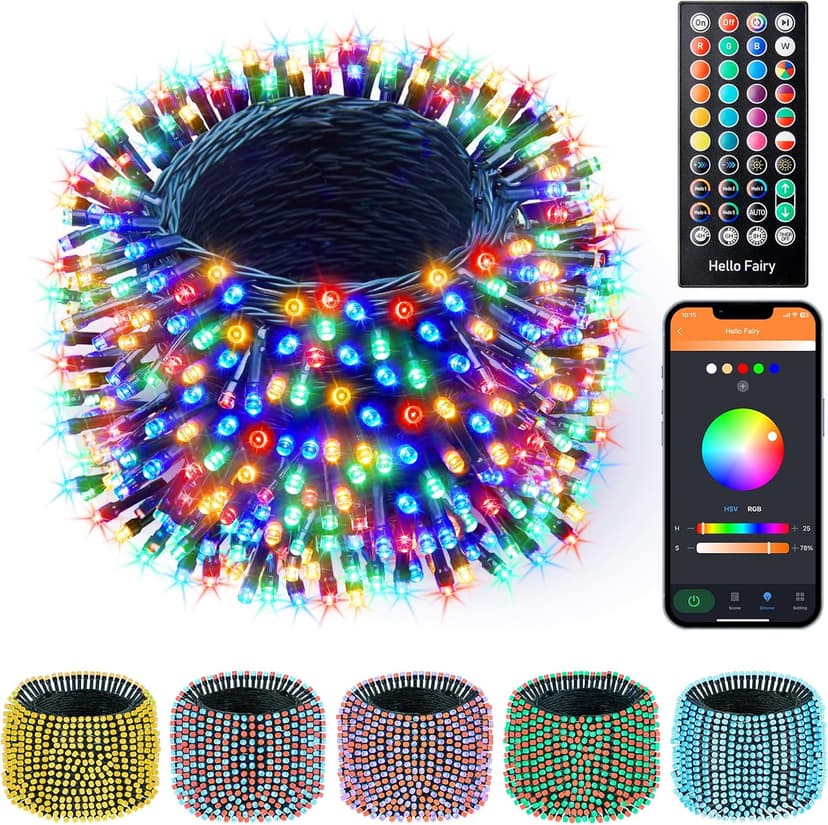 Minetom 66Ft 200 LED Smart RGB String Lights, App Controlled, Dimmable Timer, Waterproof, Indoor/Outdoor, Multicolor, LED, Christmas Tree Lights
