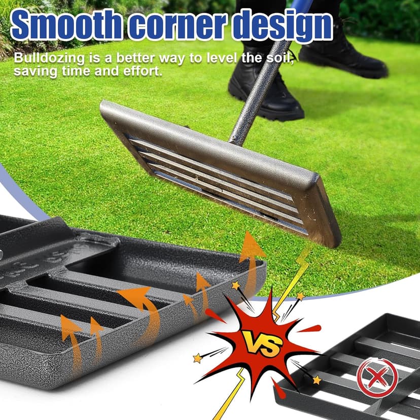 Heavy Duty Leveling Rake for Lawn, Yard & Soil - 5FT Stainless Steel Garden Tool, Rust-Proof Dirt Leveler for Turf, Golf & Football Fields