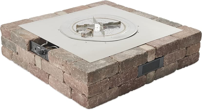 Outdoor GreatRoom Co Propane Fire Pit Kit - 51 Inch Square Bronson DIY Bonfire Gas Fire Pits for Outside Patio - Includes 64 Stone Paver Blocks, 42" Firepit Burner, Tumbled Lava Rock, 105,000 BTU