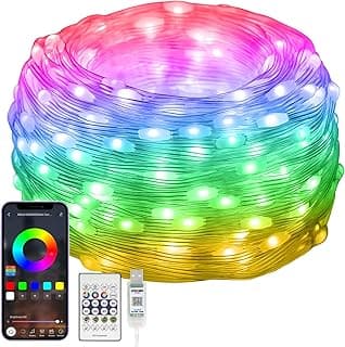 100 LEDs RGB Smart IC Fairy Lights [APP & Remote Control], 33FT/10M Multicolor String Lights, USB Powered & IP65 Waterproof, Christmas Light Decoration for Outdoor/Indoor, Christmas, Bedroom