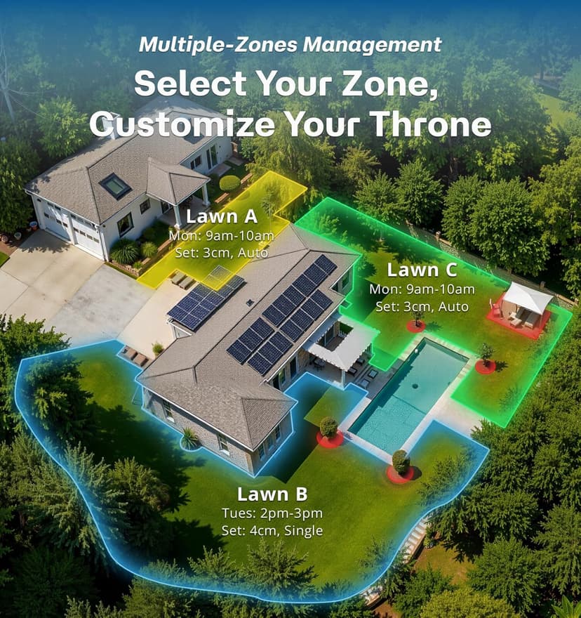 Robot Lawn Mower Boundary Wire-Free T1200Pro 2025 Version, Unlimited Mowing Zones, Customized Mowing Setting, RTK+ Real-time AI Vision Navigation and Obstacle Avoidance