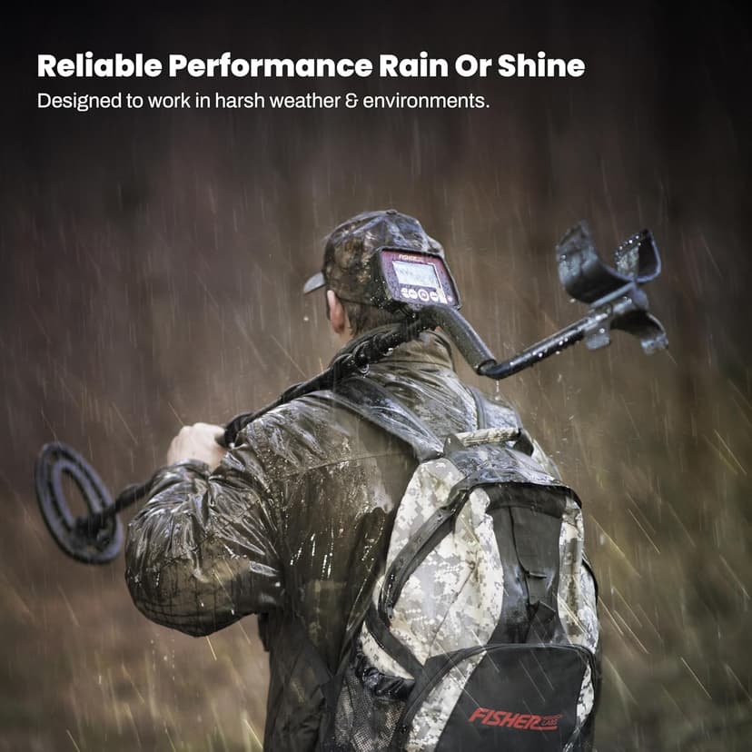 Fisher F44 Metal Detector with Weatherproof Design, Large LCD Display, and Sensitive Detection Features, Ideal for Both Beginners and Experienced Treasure Hunters Seeking Reliable Performance.
