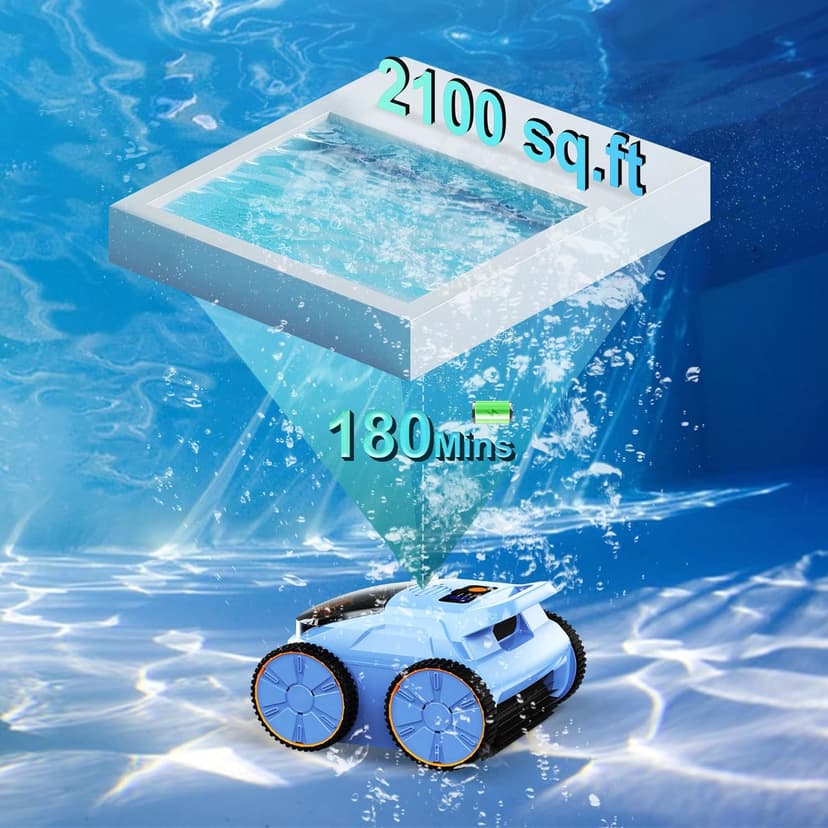 (2025 New) Robotic Pool Vacuum, Robotic Pool Cleaner for Inground Pools, Smart Navigation, Floor/Wall/Waterline Cleaning, 180 Mins Runtime for Pool Up to 2100 Sq.ft