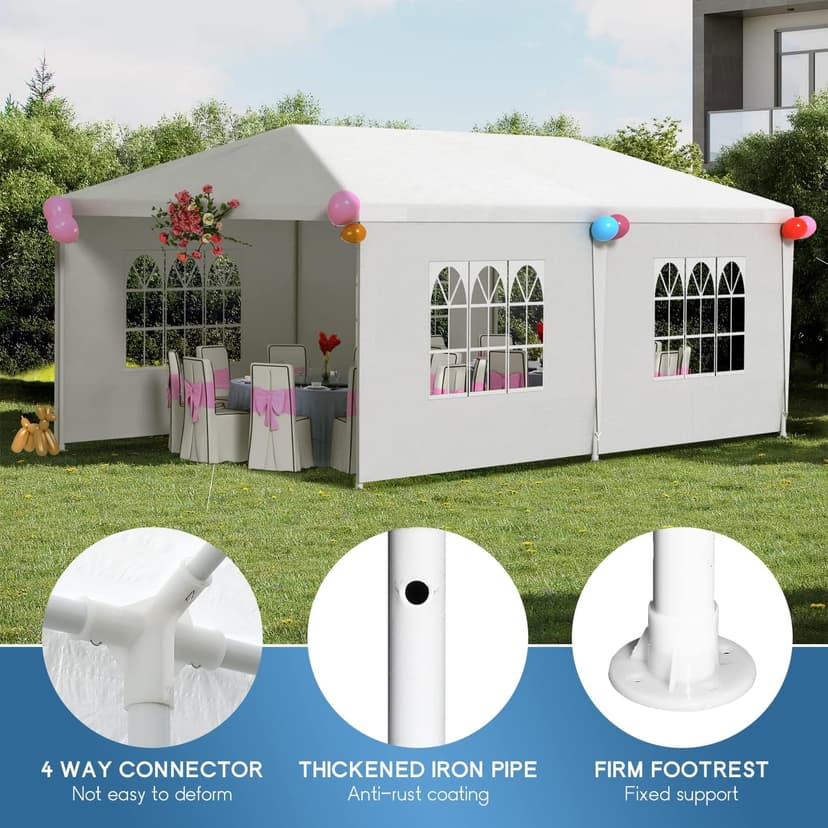 FDW Party Tent 10'x20' Outdoor Canopy Party Wedding Tent Garden Gazebo Pavilion Cater Events -4 Removable Sidewalls,White