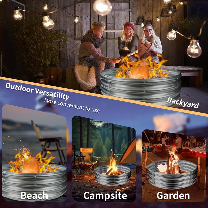 36 Inch Round Galvanized Fire Pit Ring/Fire Ring - Foldable and Perfect for Outdoor Gatherings and Campfires in The Yard/Garden/Park/Beach (3 FT Diameter, Silver)