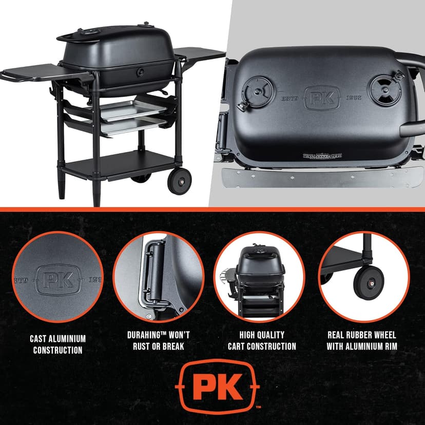 PK Grills Portable Charcoal Grill and Smoker, Aluminum Outdoor BBQ Grill, Portable Grill for Camping, Backyard Grilling, Park, Tailgating, ​​New Original PK Aaron Franklin Addition, Coal
