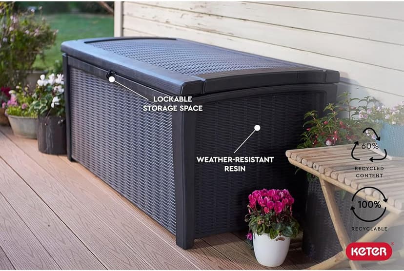 Keter Outdoor Storage Deck Box, 110 Gallon Waterproof Patio Bin, Borneo, Grey