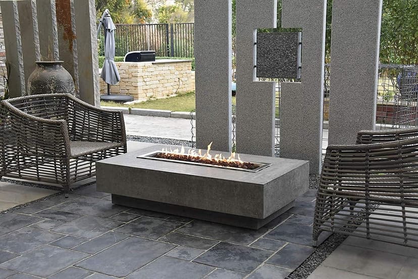AMS Fireplace | Elementi | Large Rectangular Propane Fire Pit Table for Outside Patio | Canvas Cover, Lava Rocks, and Gas Key Valve Included | Fuel: Liquid Propane, Hampton - Light Grey