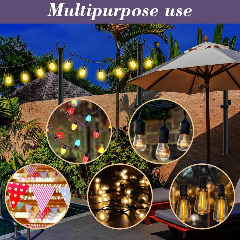 4 Pack String Light Poles,5Ft Metal Poles for Outdoor String Lights,Outdoor Light Poles with Post,Poles/Stand for Outside,Patio,Deck,Backyard,Garden Wedding,Party