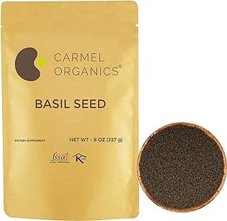 Edible Basil Seeds. | 8 Ounce or 0.5 Lb/227 grams | Tukmaria Sabja Seeds| Rich in Fibers | Add to Smoothies | Non GMO | Keto + non Gluten | Natural | By Carmel Organics