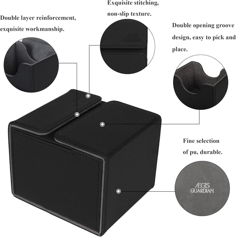 AEGIS GUARDIAN Card Deck Box with Dice Tray for MTG Cards, Commander Deck Box fit 150+ Sleeved Cards, PU Leather Card Storage Box Strong Magnet Deck Game Case for TCG CCG, Black
