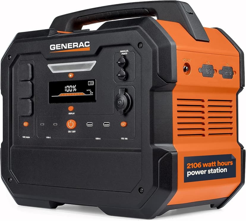 Generac 2106Wh Portable Power Station with Lithium-Ion Battery - Clean, Emission-Free Power - Wirless Charging Pad and Compact Design - Camping, RV, Indoor/Outdoor Use - Orange/Black