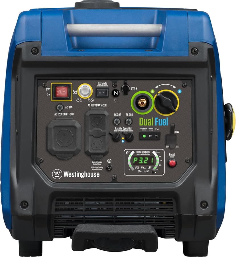Westinghouse 5000 Peak Watt Super Quiet Dual Fuel Portable Inverter Generator, Remote Electric Start, Gas & Propane Powered, RV Ready 30A Outlet, Parallel Capable, Blue/Black