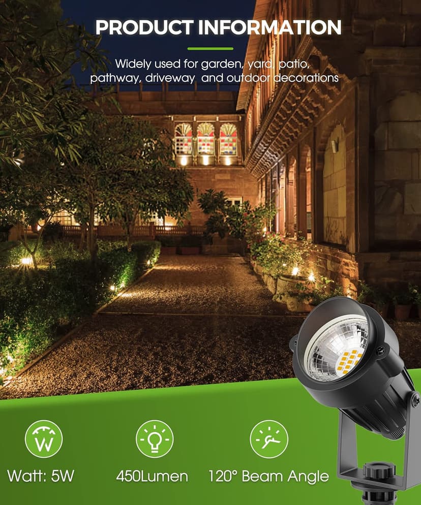 LOHAS Landscape Spot Lights Outdoor, 5W Dusk to Dawn Outdoor Lighting, LED Spotlights for Yard, 120V 450LM Outside Lights for House, 9.84-ft Cord, IP66 Waterproof 3000K, UL Listed 2 Pack