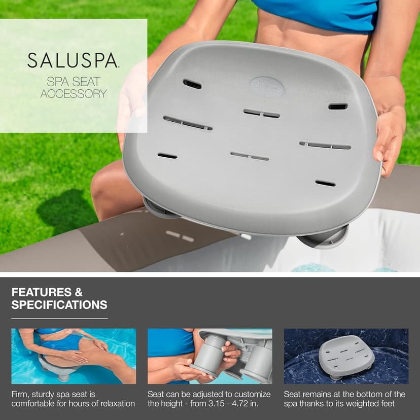Bestway SaluSpa Underwater Durable Non Slip Swimming Pool and Spa Comfort Seat with Adjustable Height Legs and Weighted Feet, Gray