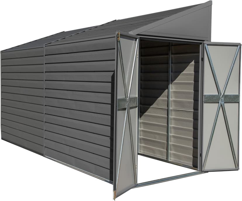 Arrow Yardsaver 4' x 10' Galvanized Steel Outdoor Storage Shed with Sloped Roof and Double-Door Entry, UV-Resistant Steel Floorless Compact Storage Shed, Charcoal