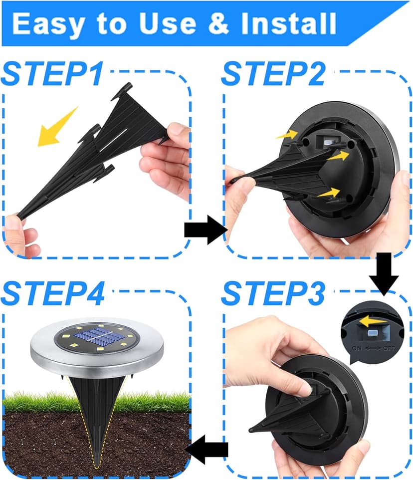 Solar Ground Lights, Waterproof Solar Garden Lights, Upgraded Outdoor Garden Waterproof Bright in-Ground Lights, Landscape Lights for Pathway,Yard,Deck,Lawn,Patio,Walkway (12 Pack Warm Light