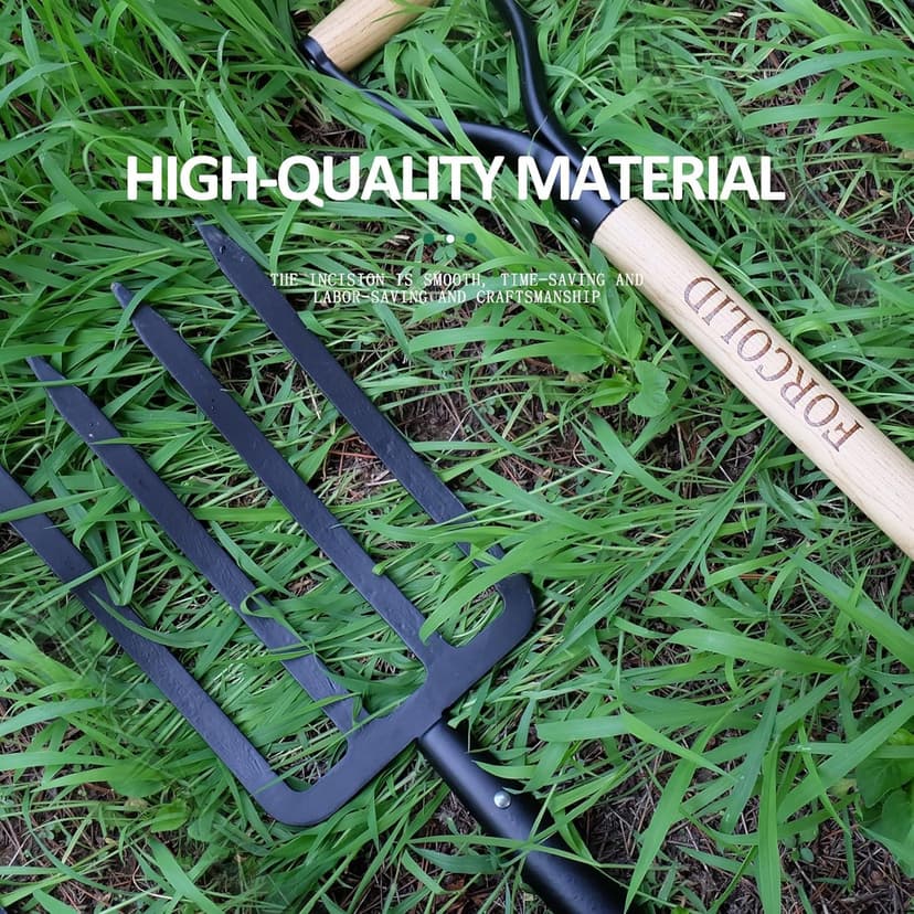 Garden Fork, 4-Tine Spading Digging Fork, Pitch Fork-45Inch, Forged Steel Y-Grip, Wood Handel