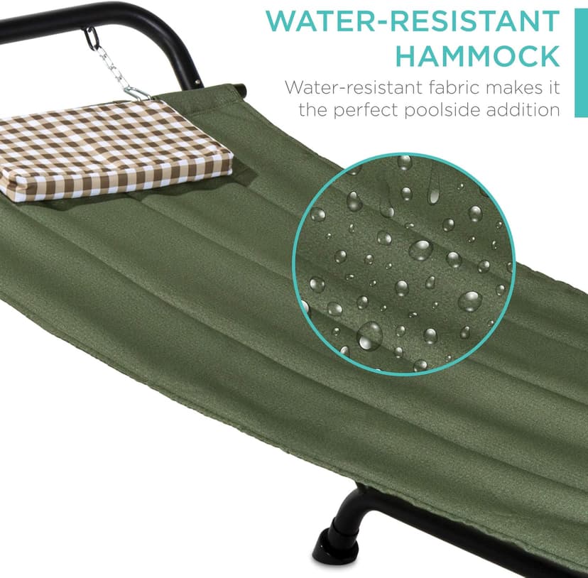 Best Choice Products Outdoor Hammock Bed with Stand for Patio, Backyard, Garden, Poolside w/Weather-Resistant Polyester, 500LB Weight Capacity, Pillow, Storage Pockets - Green