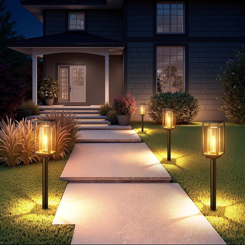 Bright Solar Pathway Lights Outdoor, Large Panel Solar Lights Waterproof, Auto On/Off, Over 12 Hours Runtime, Garden Light, Lighting for Path Yard Walkway Driveway Decor, 4 Pack