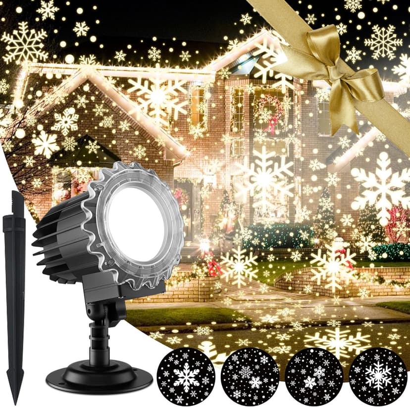 Christmas Snowflake Projector Lights, Indoor Outdoor Snowfall Projection High Definition LED Lighting Lamp, Waterproof Snow Fall Light Show for Holiday/Party/Garden/Yard/Patio/Landscape (9W)