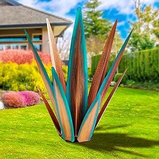 Large Tequila Rustic Sculpture, Agave Plants for Outdoor Patio, Home Decor Hand Painted Metal Garden Statue, Lawn Ornaments Yard Stakes (Blue - L)
